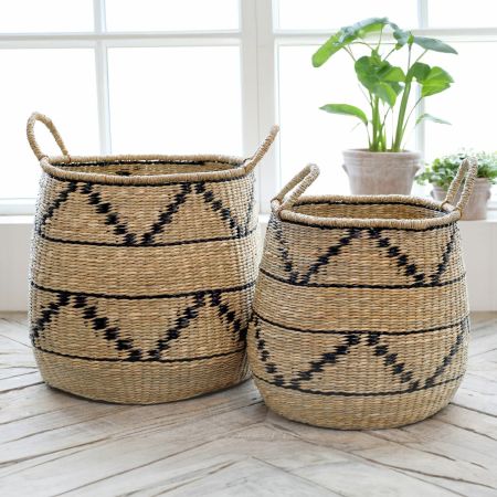 Set of Two Natural Woven Pattern Baskets