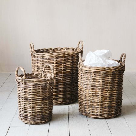 Set of Three French Rattan Baskets