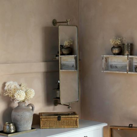 Antique Brass Mirror with Shelves