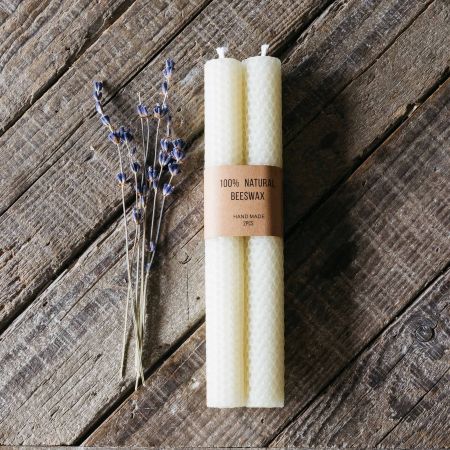 Set of Two Cream Beeswax Candles