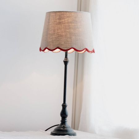 Iris Table Lamp with Red Scalloped Shade