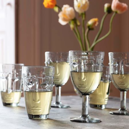 Set of Four Grey Face Wine Glasses