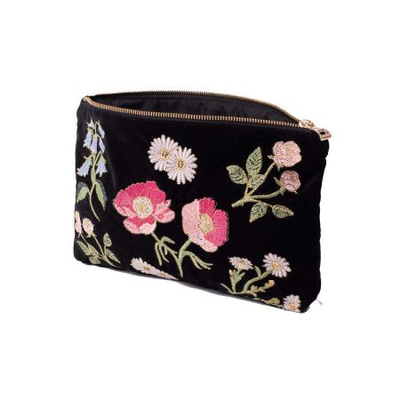 Black Velvet Floral Makeup Bag
