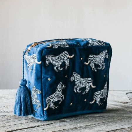 Cobalt Velvet Zebra Wash Bag