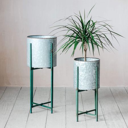 Set of Two Round Zinc Plant Stands