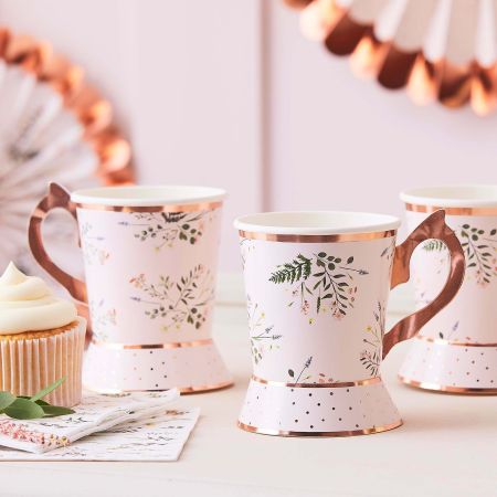 Set of Eight Wildflower Garden Paper Teacups