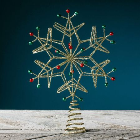 Gold Beaded Snowflake Tree Topper