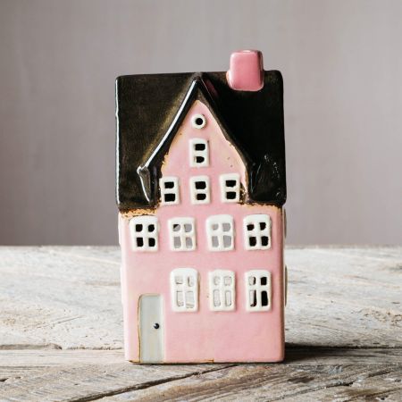 Short Pink Townhouse Tea Light Holder