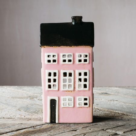 Tall Pink Townhouse Tea Light Holder