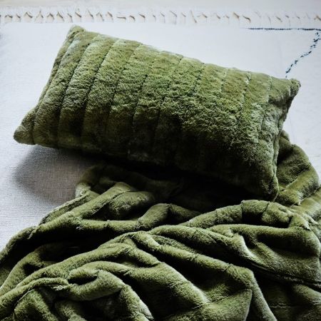 Olive Green Ribbed Cushion