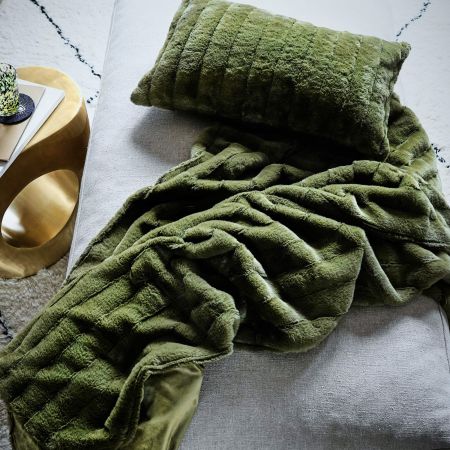 Olive Green Ribbed Throw