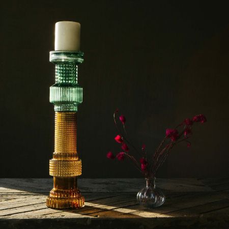 Green and Brown Glass Candle Holder