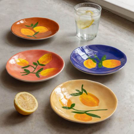 Set of Four Colourful Lemons Plates