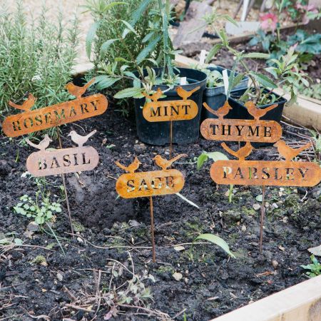Set of Six Herb Label Garden Stakes