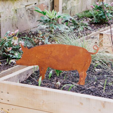 Rusty Pig Garden Stake