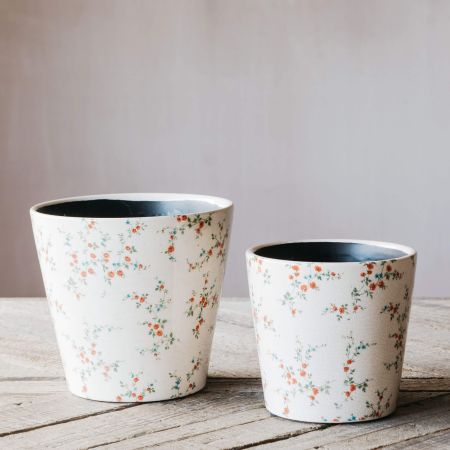 Set of Two Floral Poppy Plant Pots