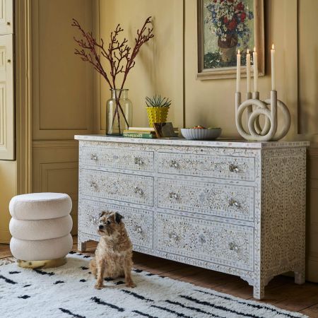 Classic White Mother of Pearl Double Chest of Drawers