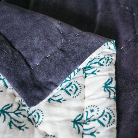 Slate Blue Velvet Quilts with Printed Reverse