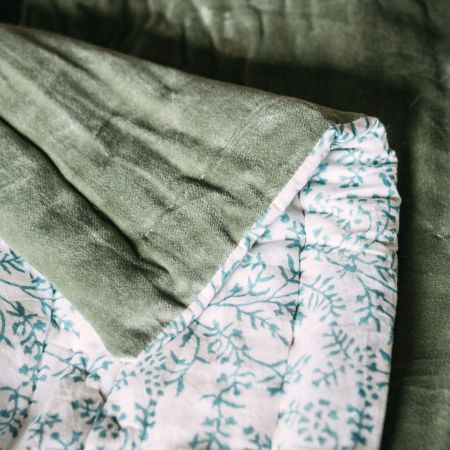 Sage Green Velvet Quilts with Printed Reverse