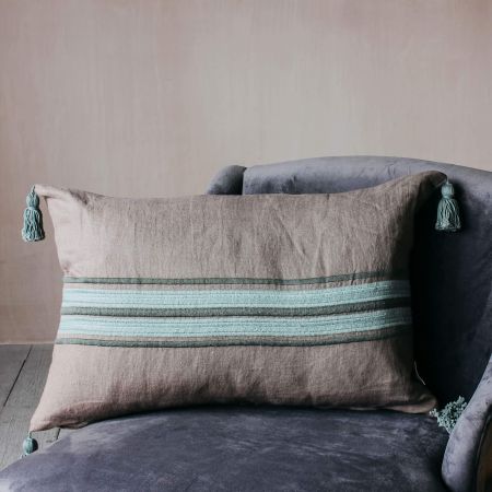 Turquoise and Grey Stripe Cushion