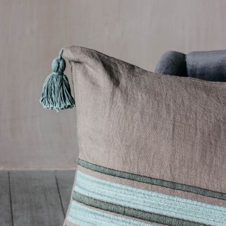 Turquoise and Taupe Stripe Cushion