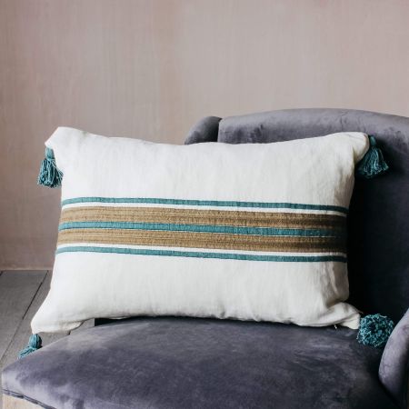 Turquoise and Cream Stripe Cushion