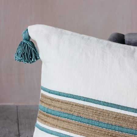 Turquoise and Cream Stripe Cushion