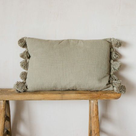 Rectangular Olive Tassel Cushion