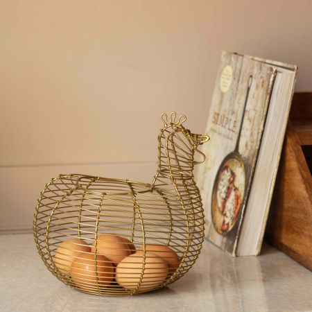 Antique Brass Hen Basket