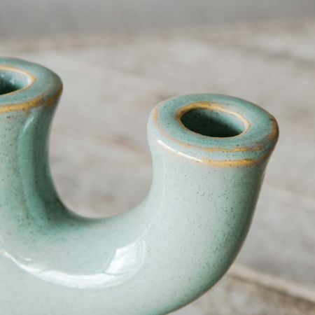 Green Stoneware Candle Holder