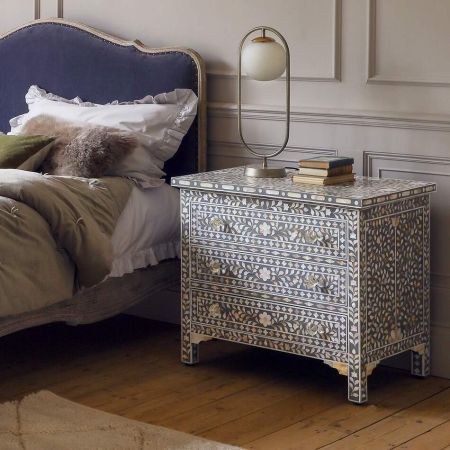 Classic Grey Mother of Pearl Large Bedside Table
