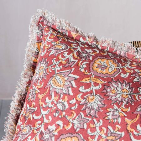Red and Orange Floral Printed Cushion
