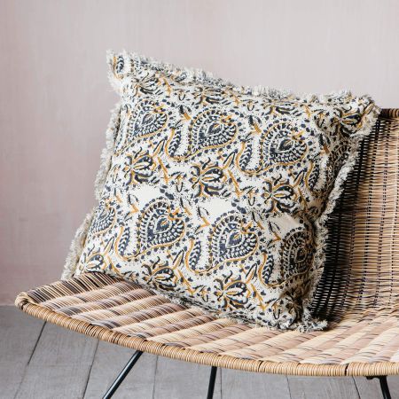Cream and Mustard Floral Printed Cushion