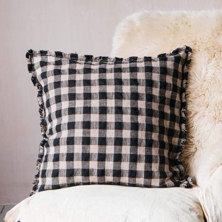 Black and Taupe Gingham Cushion