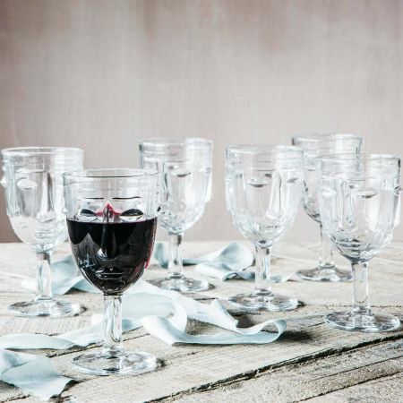 Set of Six Face Wine Glasses