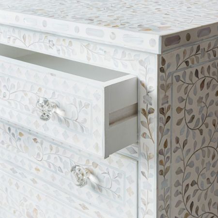 Classic White Mother of Pearl Large Bedside Table 