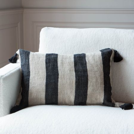 Black Stripe Tassel Cushion