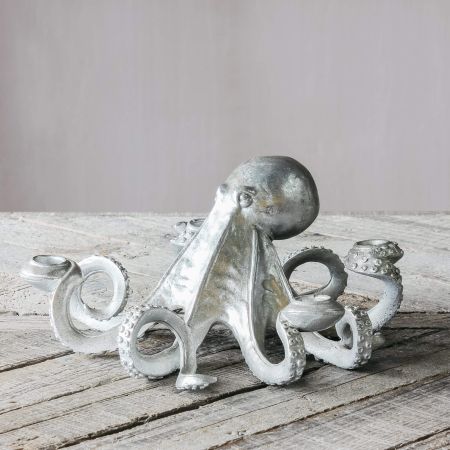 Silver Octopus Candlestick Holder
