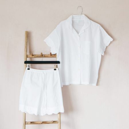 White Cotton Scallop Pyjamas