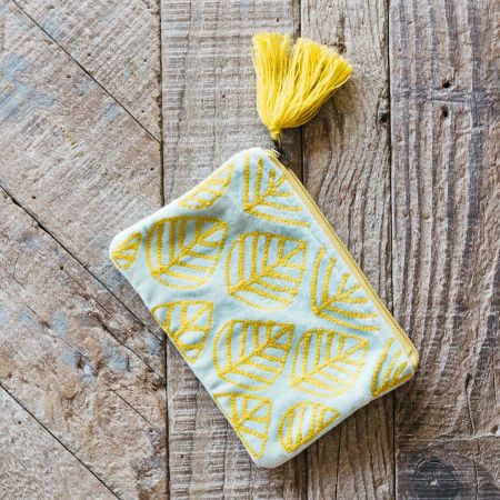 Ava Light Blue and Yellow Leaf Coin Purse