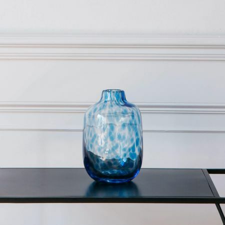 Small Blue Speckled Glass Vase