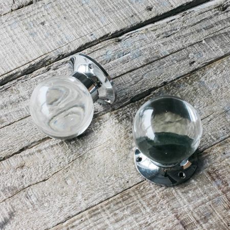 Set of Two Clear Glass and Chrome Globe Door Knobs