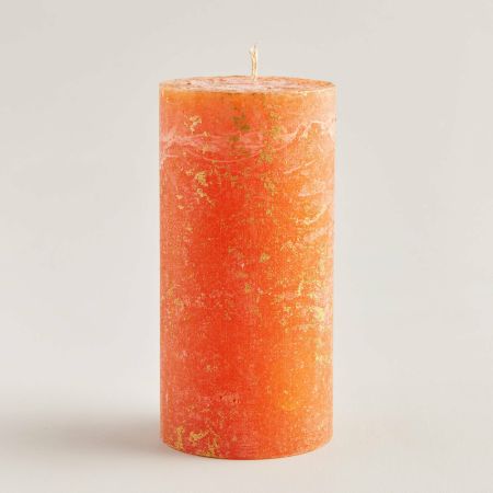 Orange and Cinnamon Gold Marbled Pillar Candle