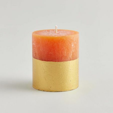 Orange and Cinnamon Gold Dipped Pillar Candle