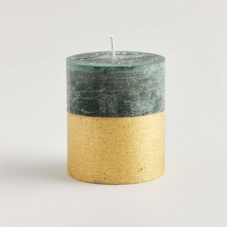 Winter Thyme Gold Dipped Pillar Candle