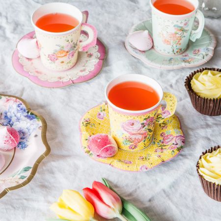 Set of Twelve Vintage Floral Paper Teacups