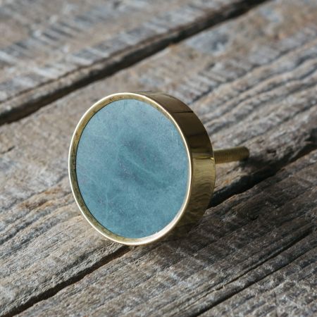 Round Green Marble and Brass Knob