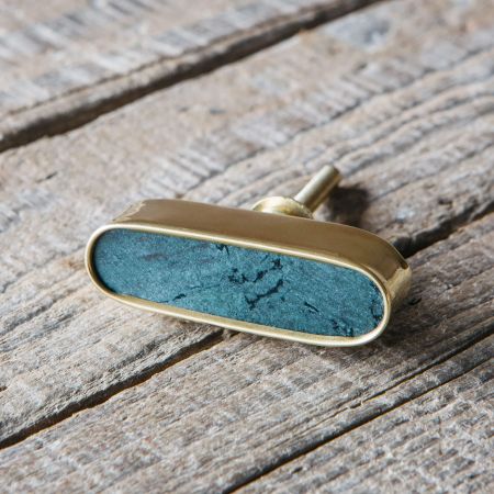 Oval Green Marble and Brass Knob