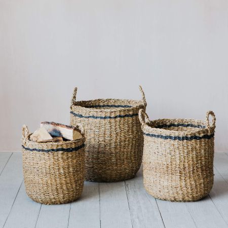 Set of Three Striped Log Baskets