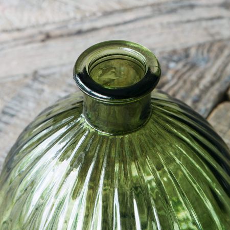 Round Green Ribbed Vase